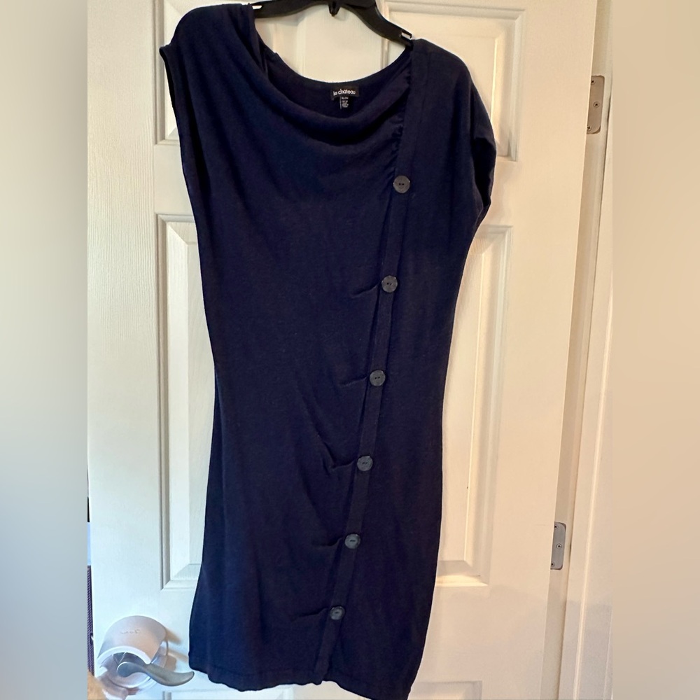 Blue Asymmetrical Buttoned Dress